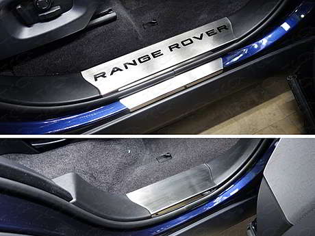 Накладки на пластиковые пороги (лист шлифованный надпись Range Rover) код LRRRSP15-04 для Range Rover Sport 2015-