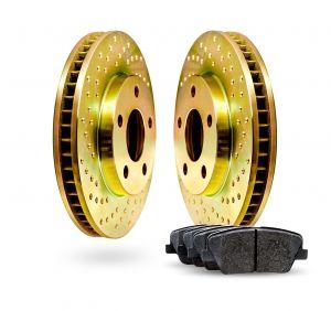Передние тормозные диски с перфорацией золотые и керамическими колодками для Honda Pilot 2016-