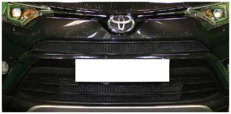 Накладки на решетки бампера (нижние), черная, 2 части, сетка алюминий, окантовка полиуретан, для авто Toyota Rav4 2015-