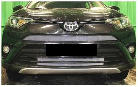 Накладки на решетки бампера (нижние), серебро, 2 части, сетка алюминий, окантовка полиуретан, для авто Toyota Rav4 2015-