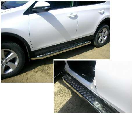 Подножки с листом, окантовка прямоугольный профиль 20х40мм, окантовка нержавейка, лист алюминий, для авто Toyota Rav4 2013-2015, 2015- (TR1504)