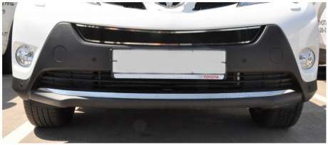 Накладка на решетку в бампер, рамка нержавейка, пластина с перфорацией алюминий черная, для авто Toyota Rav4 2013-2015