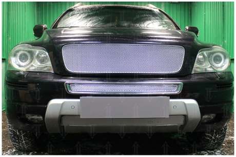 Решетка радиатора "Premium" (верхняя) (вместо штатной), серебро, сетка 3D 4мм алюминий, окантовка алюминий, для авто Volvo XC90 2006-2015