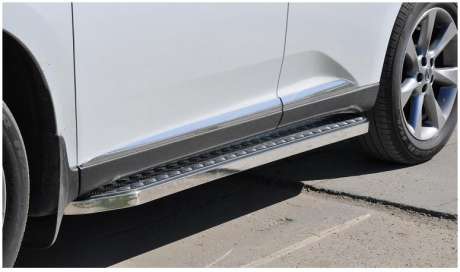 Подножки с листом, окантовка прямоугольный профиль 20х40мм, окантовка нержавейка, лист алюминий, для авто Lexus RX350F Sport 2013-2016, Lexus RX 2012-2016 (RX1205)