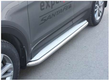 Подножки с листом диам.60мм, лист алюминий, окантовка нержавейка, для авто Hyundai Santa Fe 2012-2018