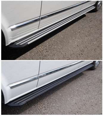 Подножки серебристые с черной полосой, алюминий (возможен заказ черных +10%), 2520мм, для авто Volkswagen T5 2003-2015, T6 2015- длинная база