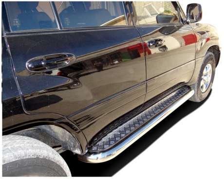 Подножки с листом диам.76мм, лист алюминий, окантовка нержавейка, для авто Toyota LC100 1998-2008, Lexus LX 470 1998-2007 (LLX.98.43)
