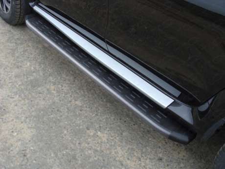 Пороги алюминиевые с пластиковой накладкой (карбон черные) 1720 мм код NISTER14-12BL для NISSAN TERRANO 2014-