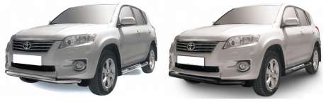 Защита переднего бампера труба двойная диам.57/42мм, нержавейка (возможен заказ сталь с черным покрытием -60%), для авто Toyota Rav4 короткий 2010-2012