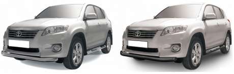 Защита переднего бампера труба диам.76мм, нержавейка (возможен заказ сталь с черным покрытием -60%), для авто Toyota Rav4 короткий 2010-2012