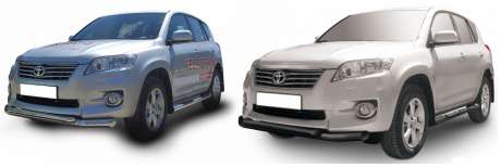 Защита переднего бампера труба двойная диам.76/57мм, нержавейка (возможен заказ сталь с черным покрытием -60%), для авто Toyota Rav4 короткий 2010-2012