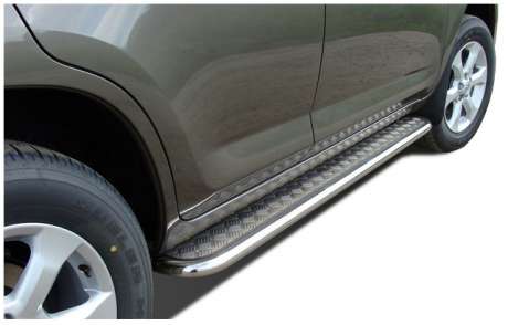 Подножки с листом диам.53мм, лист алюминий, окантовка нержавейка, для авто Toyota Rav4 короткая 2006-2012 (TRAV.10.41)