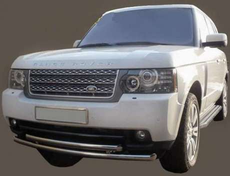 Защита переднего бампера труба двойная диам.60/60мм, нержавейка, для авто Land Rover Range Rover Vogue 2010-2012