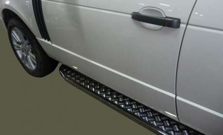 Подножки с листом, окантовка прямоугольный профиль 20х40мм, окантовка нержавейка, лист алюминий, для авто Land Rover Range Rover Vogue 2002-2012