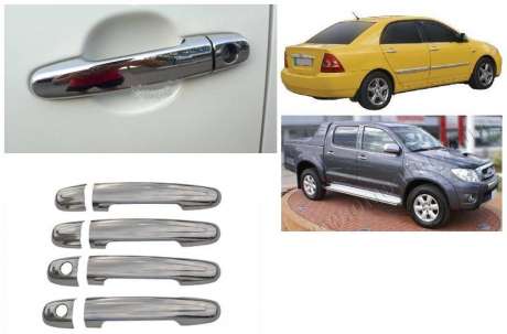 Накладки на дверные ручки (с двумя отверстиями под ключ, без чипа), нержавейка (на 4 двери), для авто Toyota Hilux 2005-2015, Auris 2007-2012, 2012-, Rav4 2000-2005, Toyota Camry 2001-2006