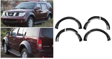 Расширители колесных арок, шагрень, черные, ABS-пластик, (возможен заказ 1 элемента), установка без сверления, для авто Nissan Pathfinder R51 2005-2014