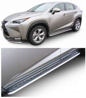 Подножки с листом, лист алюминий, окантовка нержавейка диам.42мм, для авто Lexus NX (вкл F-Sport) 2014-2017, 2017-