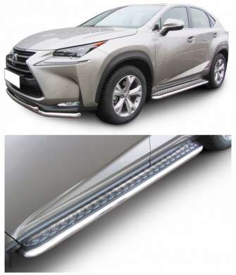Подножки с листом, лист алюминий, окантовка нержавейка диам.57мм, для авто Lexus NX (вкл F-Sport) 2014-2017, 2017-