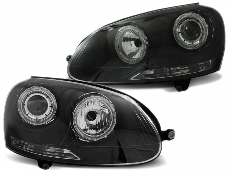 Передняя оптика черная с ангельскими глазками Halo Style для Volkswagen Golf 5 2003-2009