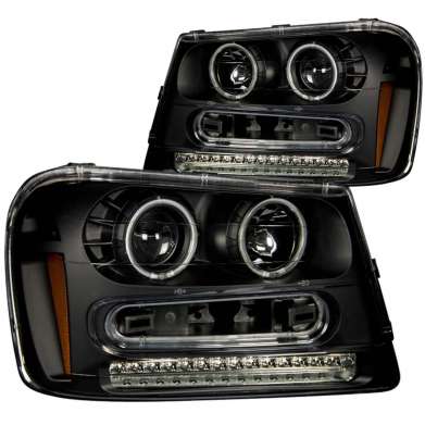 Передняя оптика диодная черная с ангельскими глазками CCFL Anzo 111127 для Chevrolet Trailblazer 2002-2009