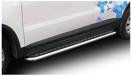 Подножки с листом, лист алюминий, окантовка нержавейка диам.57мм, для авто VW Tiguan 2007-2016