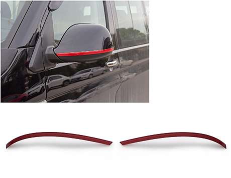 Накладки-молдинги на зеркала красные, нержавейка с полимерным покрытием, 2шт, для авто Volkswagen T5 2009-2015, T6 2015-, Amarok 2010-, Audi Q7 2005-2015