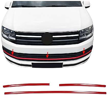 Накладки на решетку бампера красные, нержавейка 3шт, для авто VW T6 2015-2020