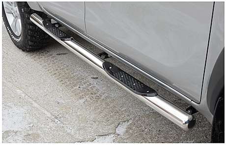 Подножки-трубы со ступеньками диам.76мм, нержавейка, для авто Toyota HiLux (вкл. Exclusive) 2015- (THL.18.93)