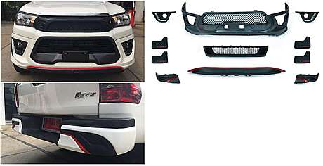 Бамперы передний и задний, решетки стиль "TRD" под покраску, пластик, для авто Toyota HiLux (искл. Exclusive) 2015-