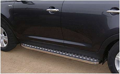Подножки с листом, окантовка прямоугольный профиль 20х40мм, окантовка нержавейка, лист алюминий, для авто Kia Sportage 2010-2016, Hyundai IX35 2010-2015