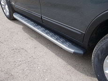 Пороги алюминиевые с пластиковой накладкой (карбон серые) 1720 мм KIASOR09-10GR для Kia Sorento 2009-2012