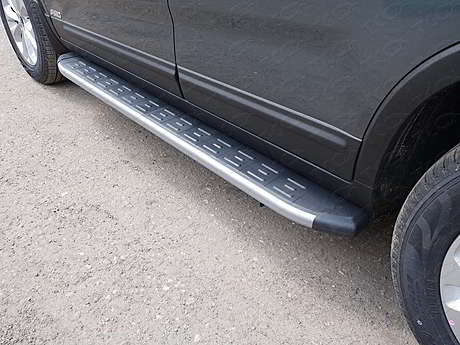 Пороги алюминиевые с пластиковой накладкой (карбон серебро) 1720 мм KIASOR09-10SL для Kia Sorento 2009-2012