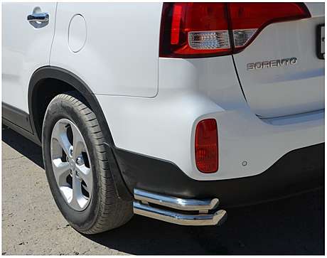 Защита заднего бампера уголки двойные диам.60/42мм, нержавейка, для авто Kia Sorento XM 2012-