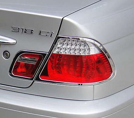 Накладки на задние фонари хромированные IDFR 1-BW104-02C для BMW E46 2D 2003-2006