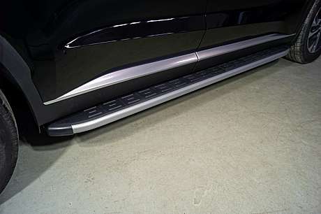 Пороги алюминиевые с пластиковой накладкой (карбон серебро) 1920 мм HYUNPAL21-18SL для Hyundai Palisade 2020-