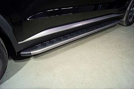 Пороги алюминиевые с пластиковой накладкой (карбон серые) 1920 мм HYUNPAL21-18GR для Hyundai Palisade 2020-