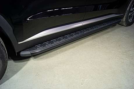 Пороги алюминиевые с пластиковой накладкой (карбон черные) 1920 мм HYUNPAL21-18BL для Hyundai Palisade 2020-