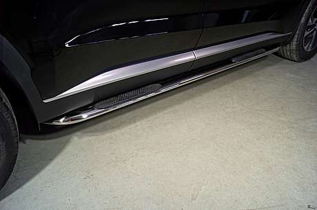 Пороги овальные гнутые с накладкой 75х42 мм HYUNPAL21-10 для Hyundai Palisade 2020-