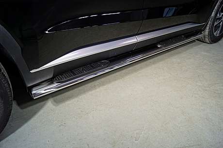 Пороги овальные с накладкой 120х60 мм HYUNPAL21-07 для Hyundai Palisade 2020-