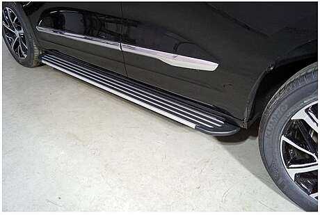 Подножки серебристые с черной полосой, алюминий, 1820мм, для авто Haval Jolion 2021-